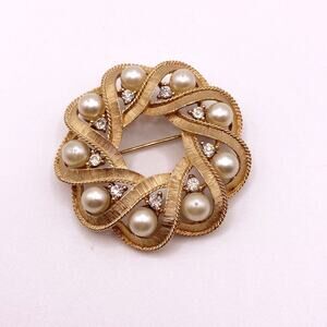 Crown Trifari Brooch With Faux Pearls